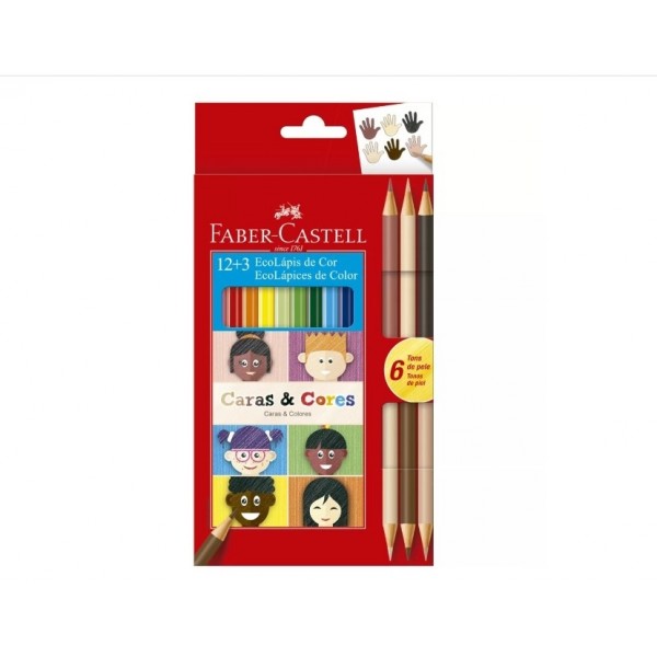 Lapis Cor Faber Caras Cores 12 lápis + 3 Tons Pele