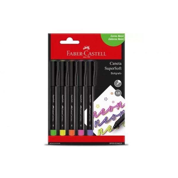 Caneta Boligrafo Super Soft Faber 5un 1.0 Neon