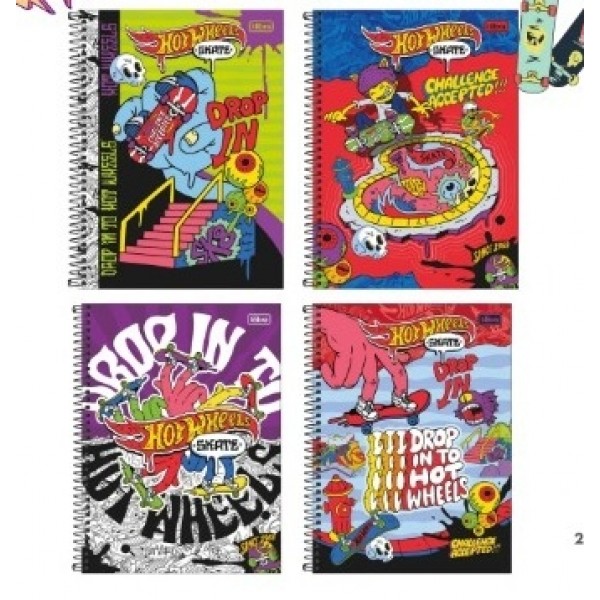 Caderno Tilibra C/D Esp Hot Wheels Skate 80fls
