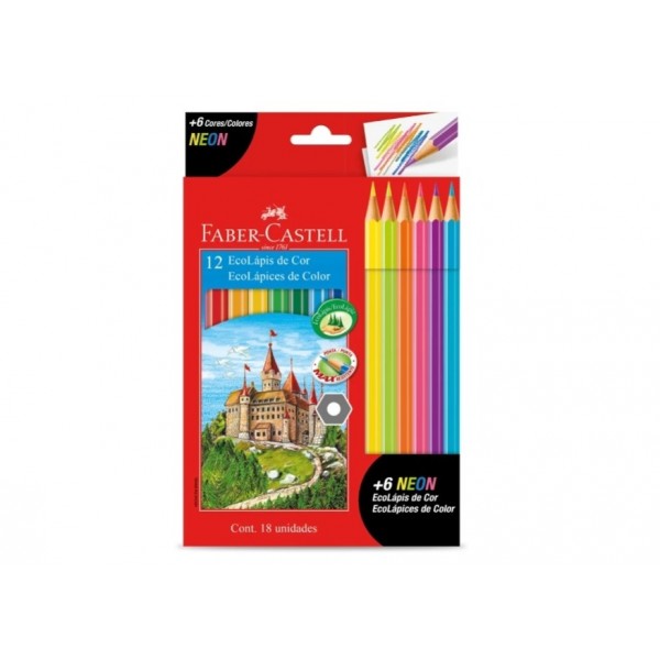 Lapis Cor Faber Linha Vermelha 12 lap 6 Neon	