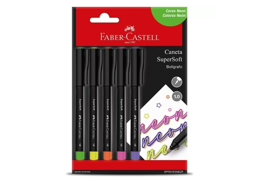 Caneta Boligrafo Super Soft Faber 5un 1.0 Pastel