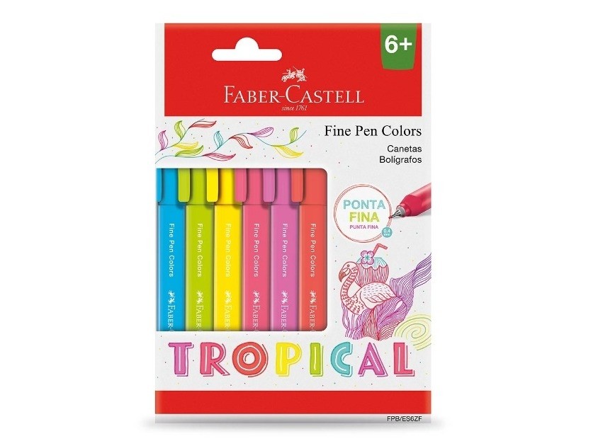 Caneta Boligrafo Super Soft Faber 6un 0.4 Tropical